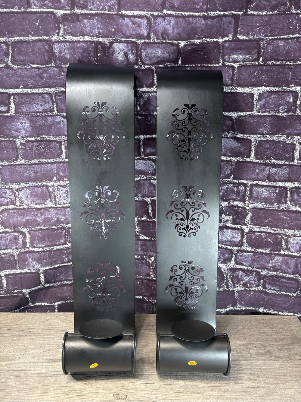 Black Laser Cut Metal Scroll Wall Sconce Candleholders